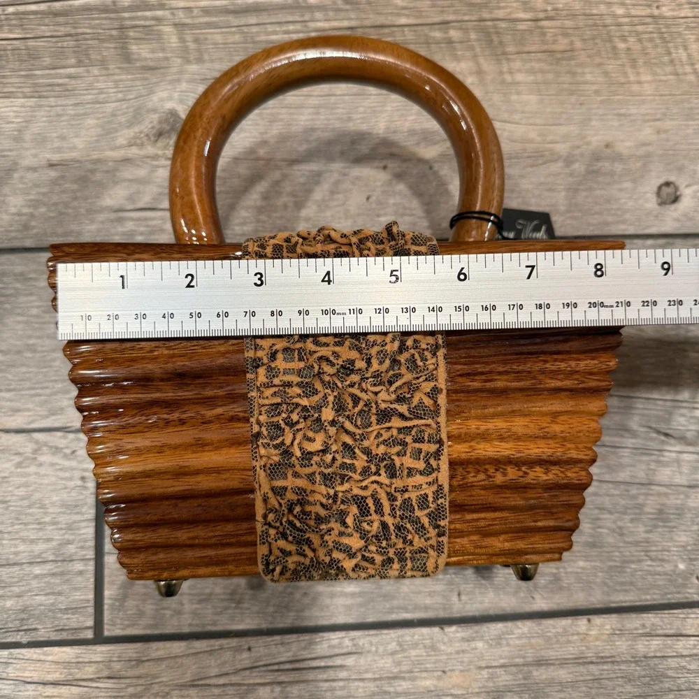 New Timmy Woods Beverly Hills Collectible Art Handmade Acacia Wood Purse Handbag